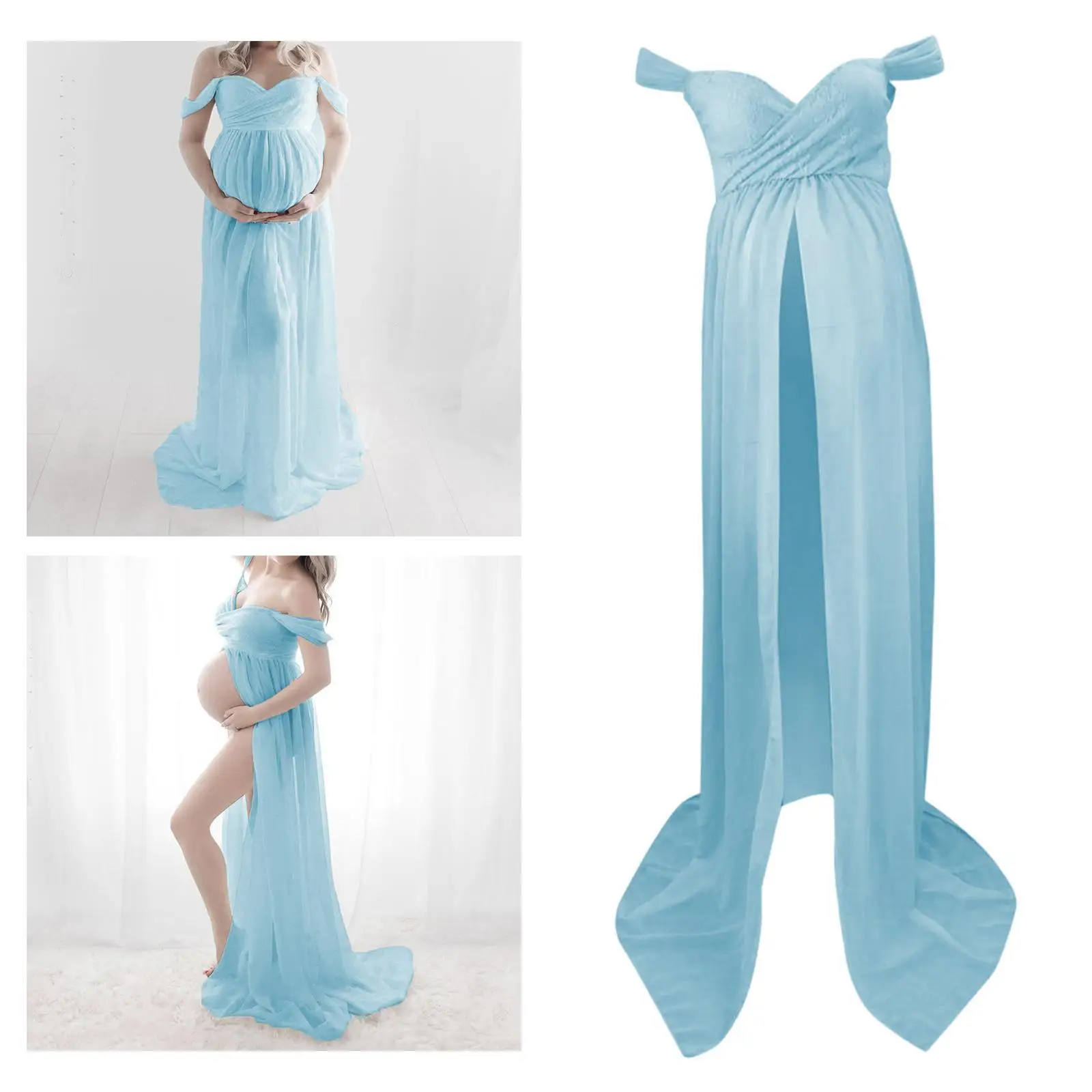 فستان نسائي طويل للحوامل للتصوير الفوتوغرافي وحفلات الزفاف مقاس XL باللون الأرجواني