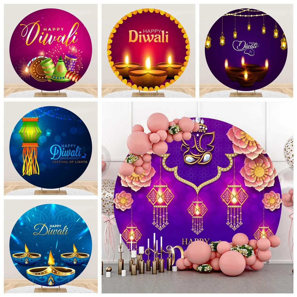 

Diwali фестиваль круглый фон крышка свеча фейерверк Фреска Индия Diwali круглый фон фонари лаксми Пуджа фоны для студии