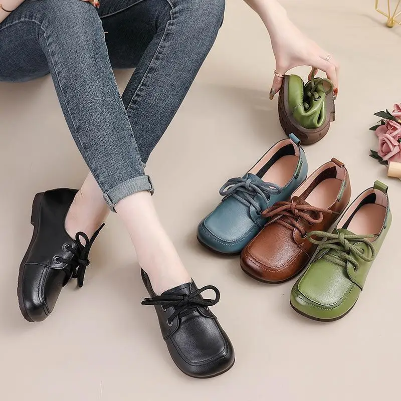 

Leather Women's Shoes Wide Foot Casual Style Flat Heel TPR Outsole Top Layer Cowhide Leather Mules Fashionable Mom Shoes