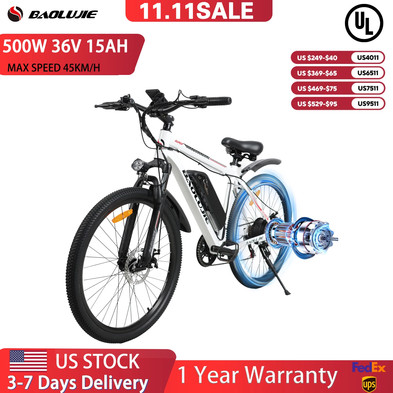 

【1-летняя гарантия】Электрический велосипед BAOLUJIE S1 для взрослых, двигатель 1000 Вт, электронный велосипед, 70 миль, диапазон 28 миль, электрические велосипеды со съемной батареей