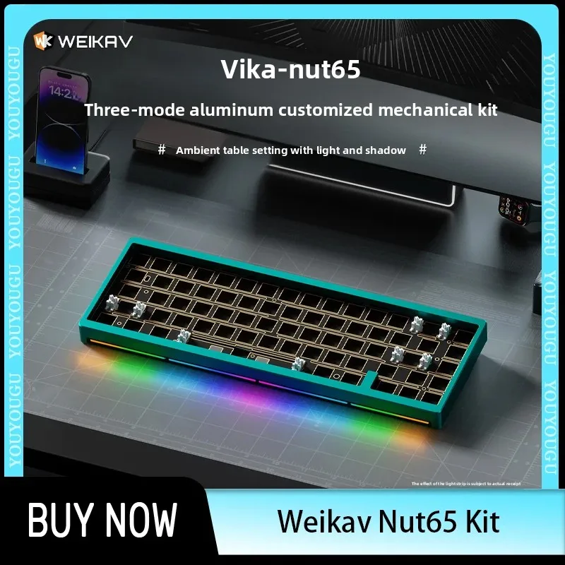 WEIKAV NUT65 Mechanical Keyboard Kit Aluminium Alloy 3Mode Gasket Gaming Keyboard RGB With Sound Pickup Lamp QMK/VIA PC Gamer