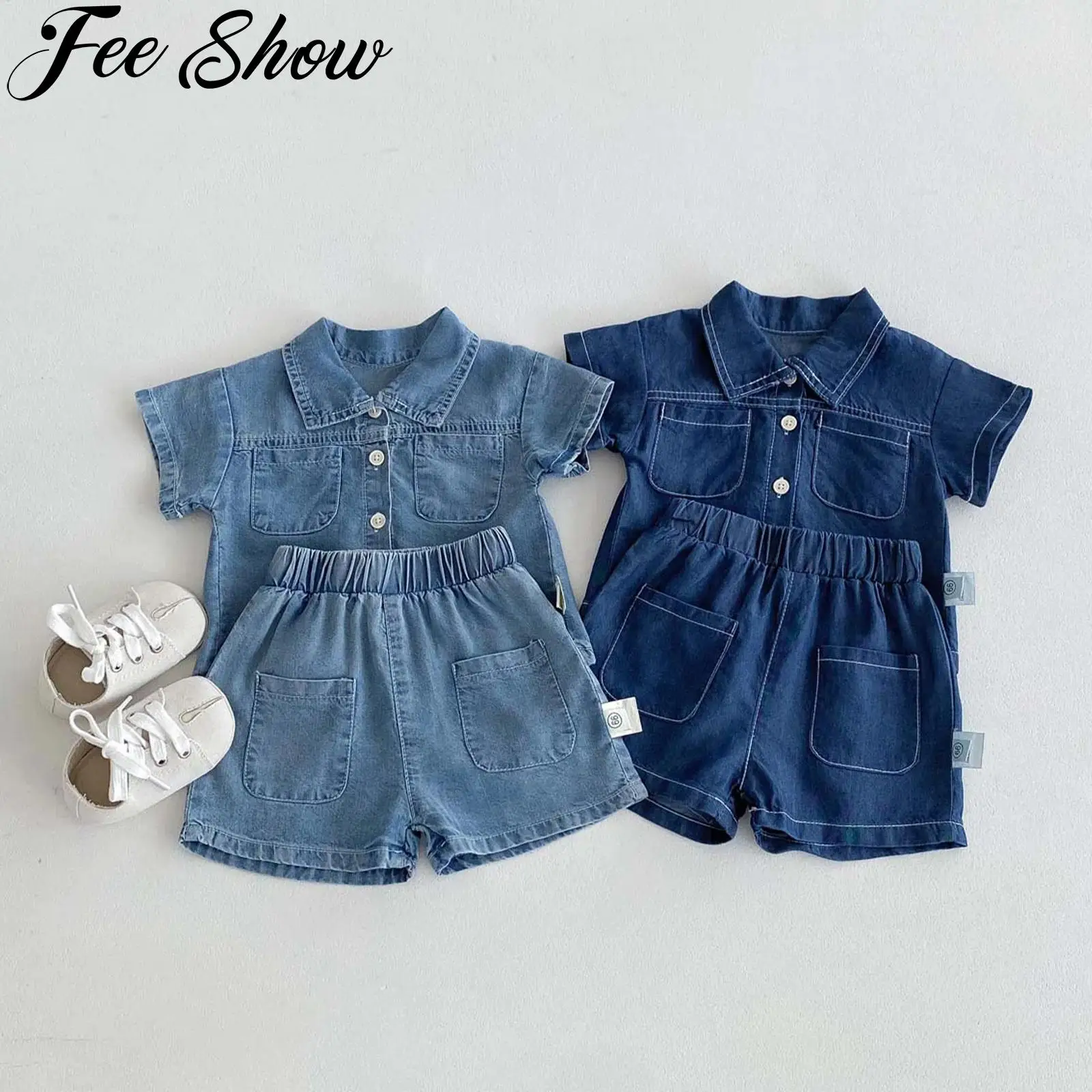 

Одежда для малышей, джинсовая одежда, летняя повседневная джинсовая куртка на пуговицах с короткими рукавами и шортами, комплект для фотосессии, праздника, пляжа
