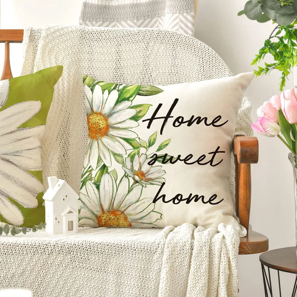 ABNM Spring Pillow Covers 18X18 Set Of 4 Farmhouse Throw Pillow Spring Decorations Flowers Cushion Case For Home Decor