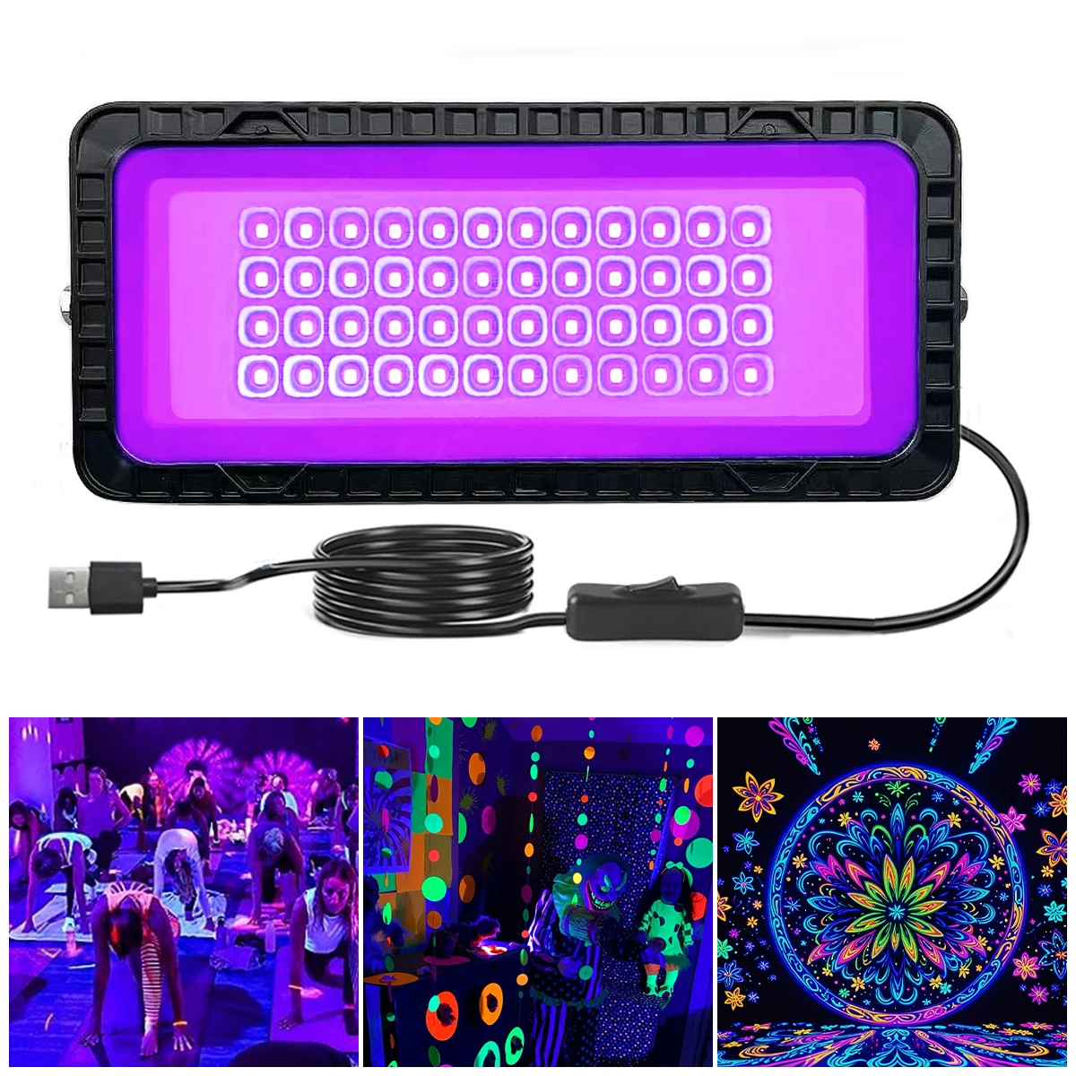 

48 светодиодов, прожекторы черного света, концентраторы фиолетового света, лампы УФ-отверждения 3955, декоративные светильники на Хэллоуин, семейные встречи,