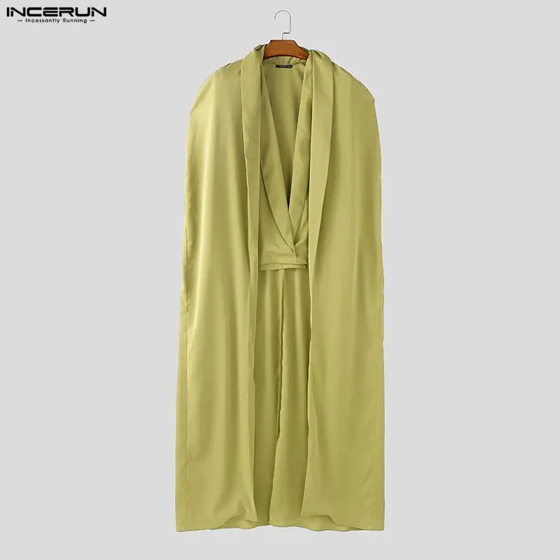 

INCERUN Мужская рубашка нестандартной формы, однотонная, с v-образным вырезом, свободный повседневный плащ, мужские длинные стильные рубашки, уличная одежда, модная мужская одежда больших размеров