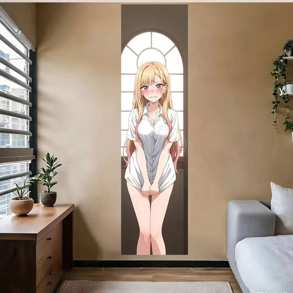 M-Marin K-Kitagawa Shy Girl Window Tapestry, Vertical Polyester Y2K Kawaii Wall Hanging for Bedroom Dorm Living Room Decor Gift