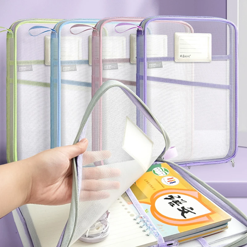 Mesh Rits Zakje Multifunctionele Transparante Examens Briefpapier Houder Opbergtas Dossier Grote Capaciteit Potlood Etui