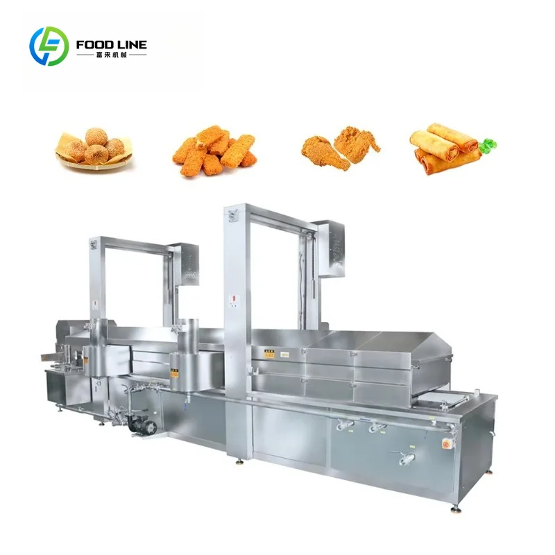 Continuous Fryer Machine Full Auto for Pork Rinds Broasted Chicken French Fries Food Processing Plant Custom