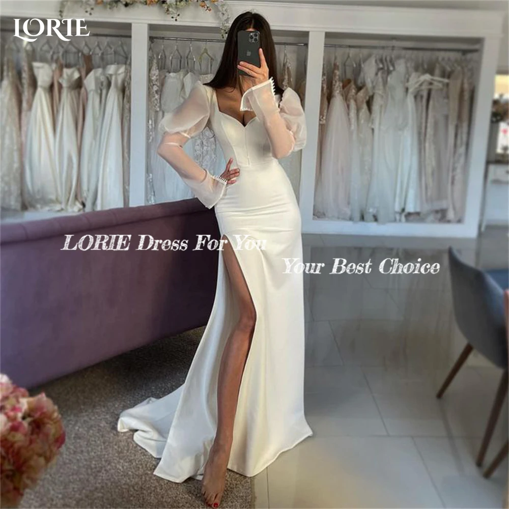 LORIE Sexy Mermaid Wedding Dresses V-Neck High Side Slit Elastic Satin Cap Sleeves Bridal Gowns Beach Buttons Bride Dress 2023