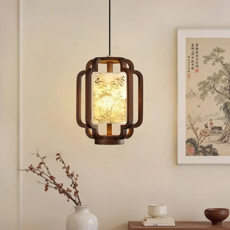 القرون الوسطى الجمالية النسيج السرير قلادة أضواء LED غرفة نوم دراسة زن غرفة الشاي مدخل منصة مشروبات خشبية الرجعية مصابيح معلقة