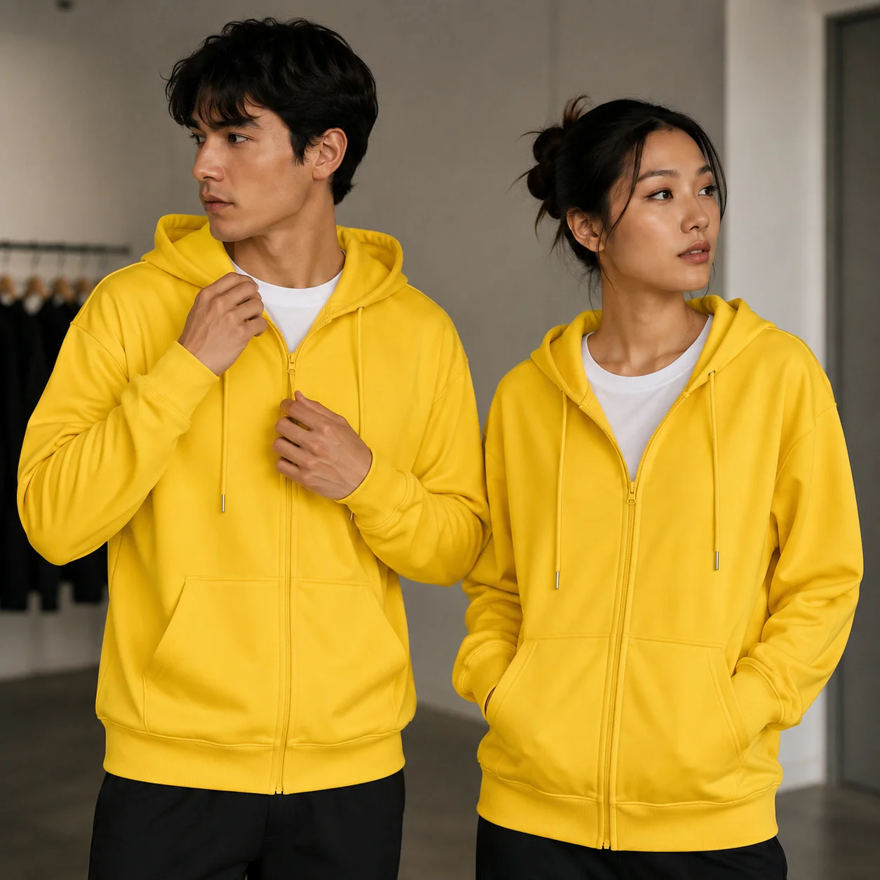 2026 8 Colors Unisex Full Zip Hoodie Autumn Winter Solid Color Loose Fit Sweatshirt Casual Streetwear Long Sleeve Jacket Top