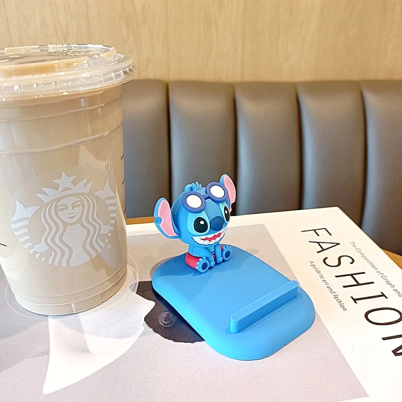 Disney Stitch Mobile Phone Holder Anime Figure Scrump Modeling Flat IPad Lazy Holder Portable Foldable Holder Car Decorations