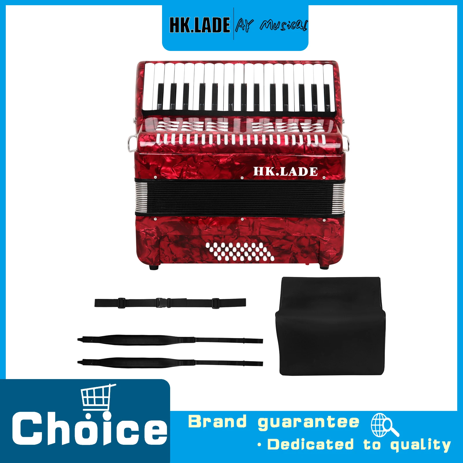 HK.LADE AH-80 32 Keys 32 Bass Accordion Pearlescent Piano Accordion Full Set with Storage Bag Shoulder Strap for Accordion Lover
