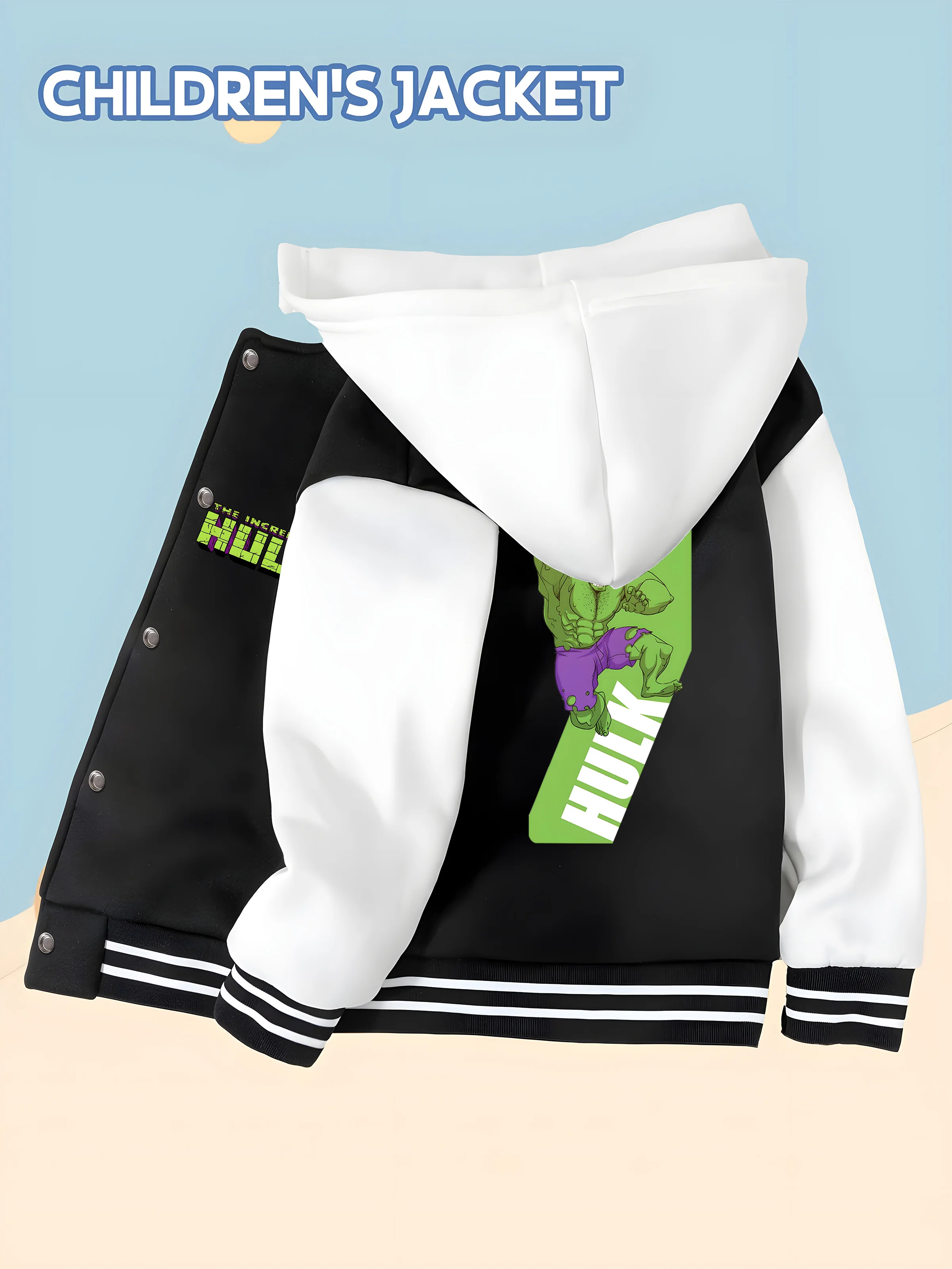 

MINISO Baseball hooded Jacket Children's Jacket - Hulk trendy double-sided pattern design, soft and comfortable fabric, fashiona