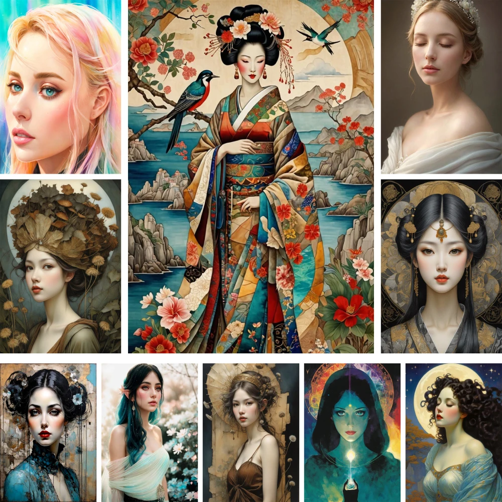 

Portrait Beautiful Girl Pre-Printed Cross Stitch Embroidery Full Kit Handmade Hobby Handiwork Handicraft For Adults Magic Sales