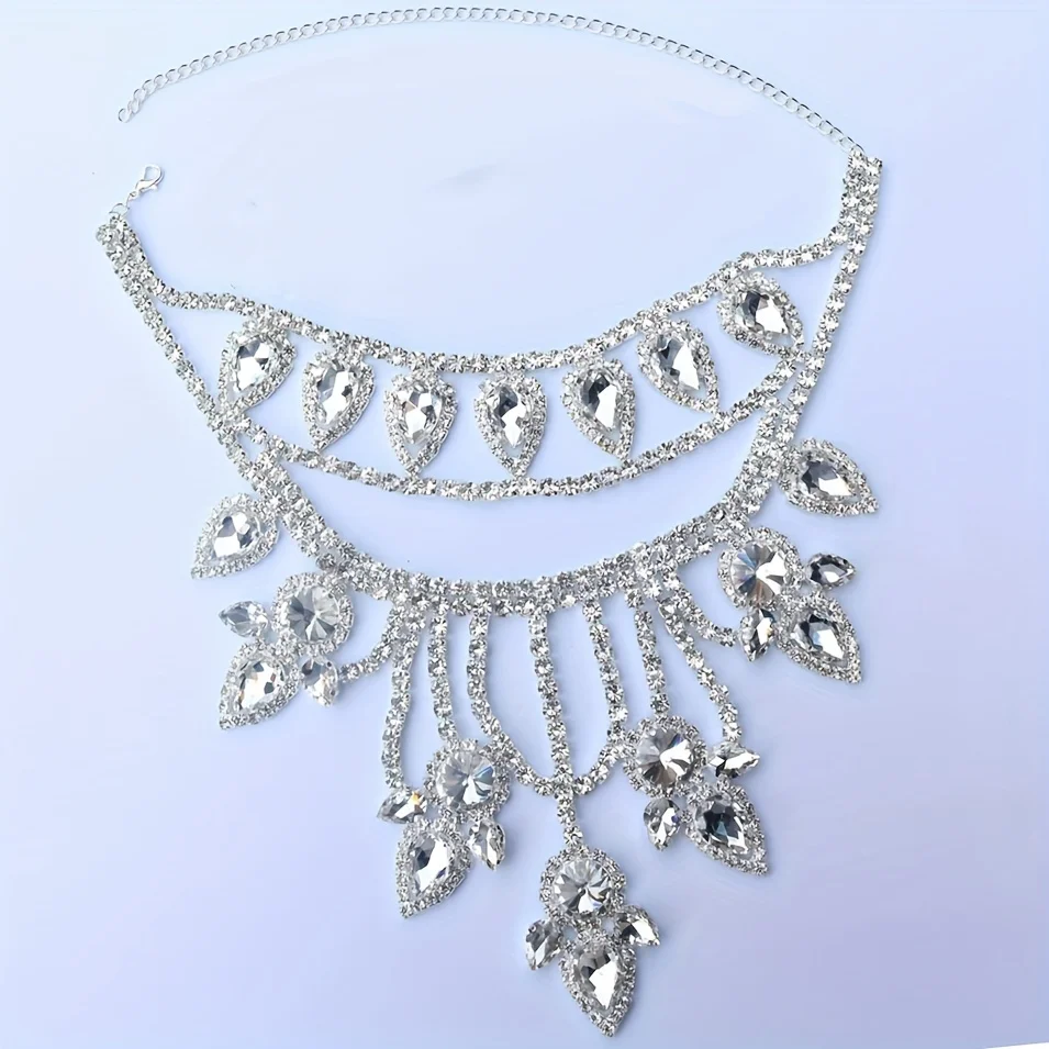 Exaggerated Super Sparkling Large Rhinestone Necklace Jewelry Exquisite Luxury Wedding Party Necklace Crystal Jewelry Body