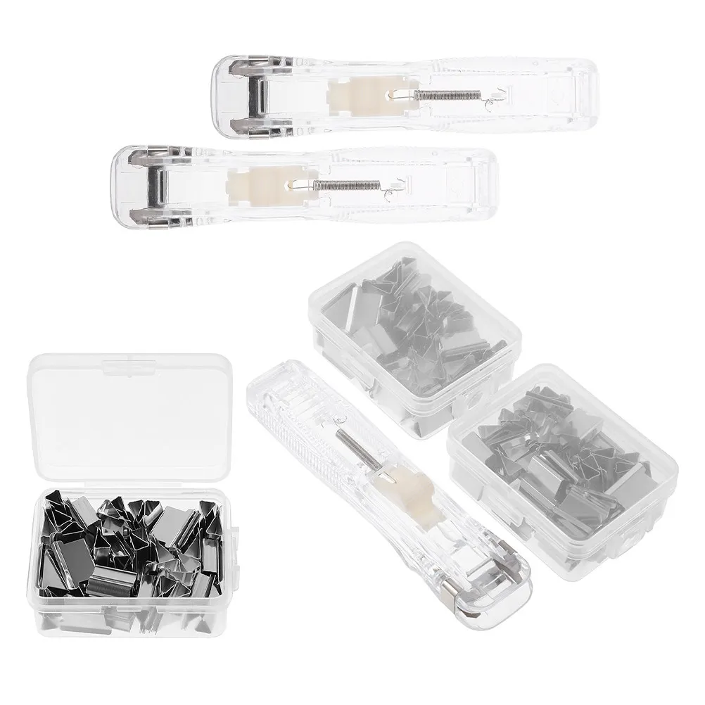 

3Sets Push Clamp Stapler Reusable Transparent Paper Clip Dispenser Portable Office Home Document Binder Clips Stapler Clip