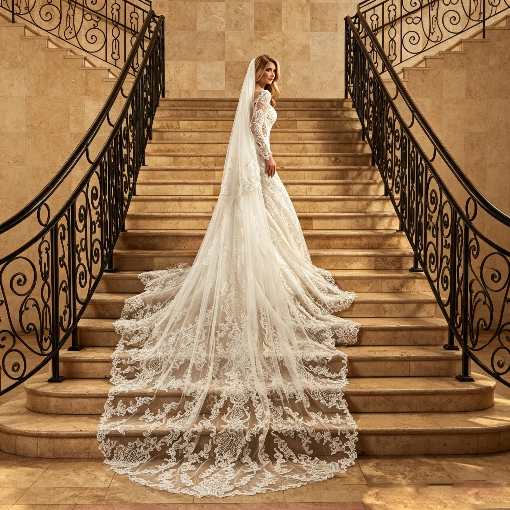 3M Vintage Bridal Veil Women One-Layer Embroidery Lace Edge Waltz Length Veil Princess Occasion Dress robes de soirée Customized