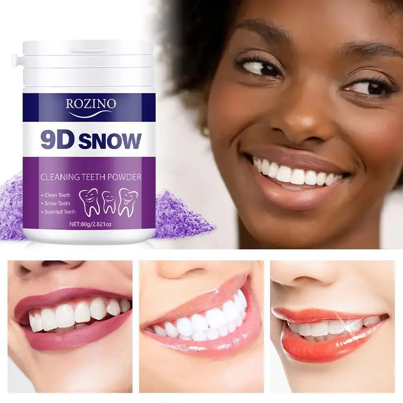 9D Snow Teeth Whitening Powder 80g,Purple Cleaning Powder for Yellow Teeth, Removes Tartar & Stains, Fresh Breath Oral Care