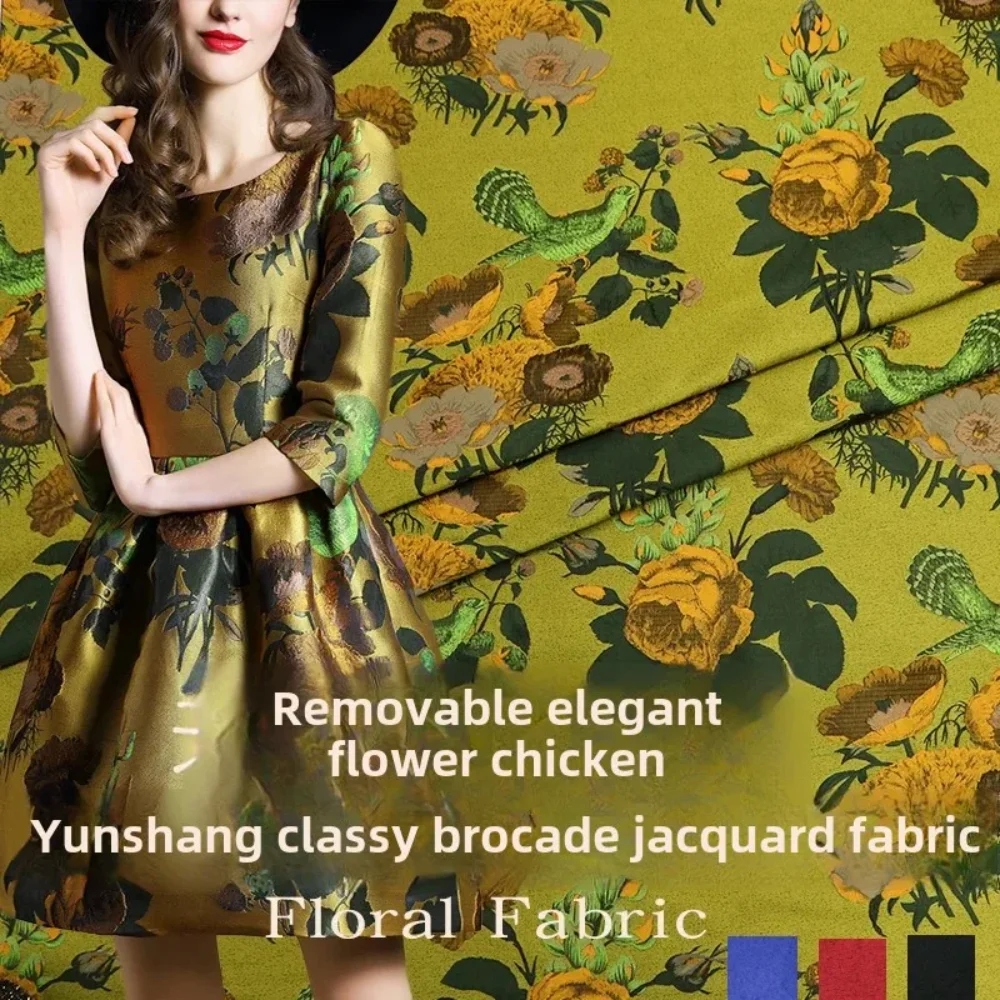 

Damask Jacquard Fabric Autumn Winter Floral Bird Dress Trench Coat Dress Suit European Brand Fashion Design Sew Wholesale Cloth