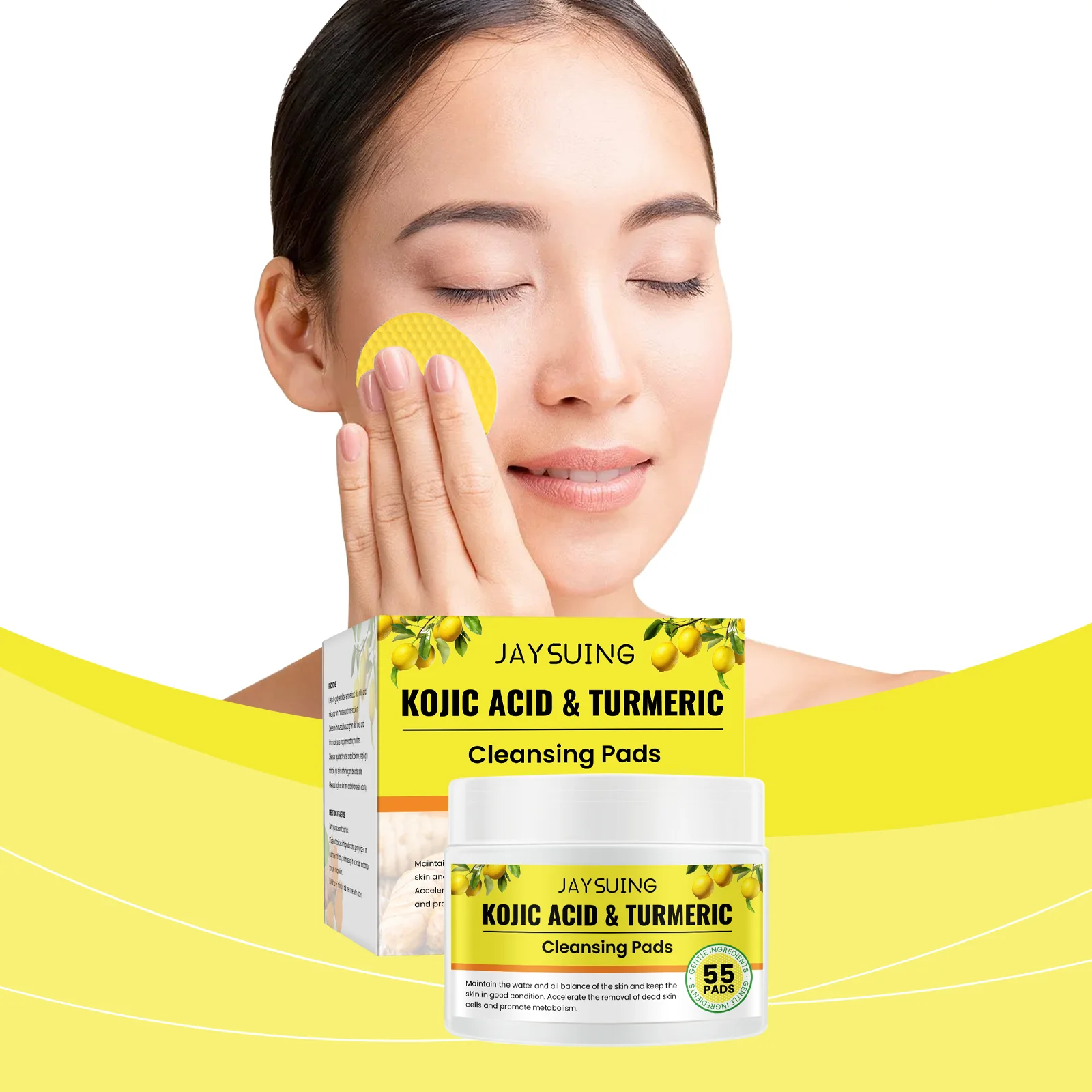 

Turmeric Kojic Acid Facial Cleansing Pads - Gentle Skin Cleansing, Hydrating & Refreshing, Cleans Pores, Improves Skin Texture