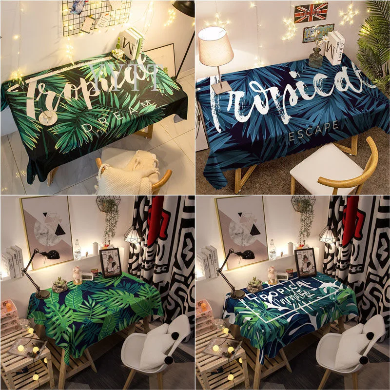 Tropical Palm Leaves Tablecloth Student Desk Rectangle Table Cover Home Table Cloth for Kitchen Dining Party Picnic Decoration