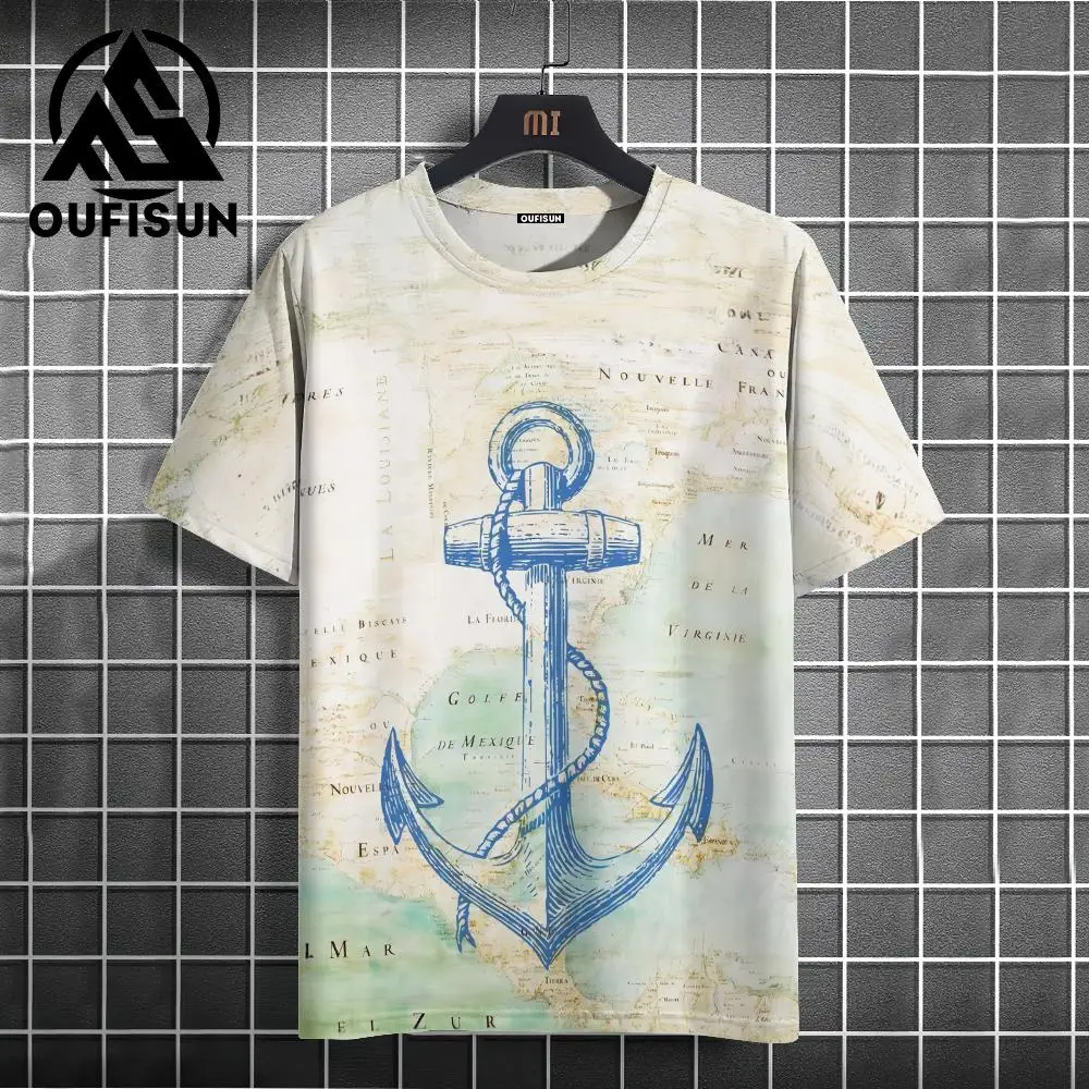 Men\'s T Shirt Ship Anchor Print Summer Casual Short Sleeve 3d T Shirts Streetwear O Neck Pullover Oversized Male Clothing