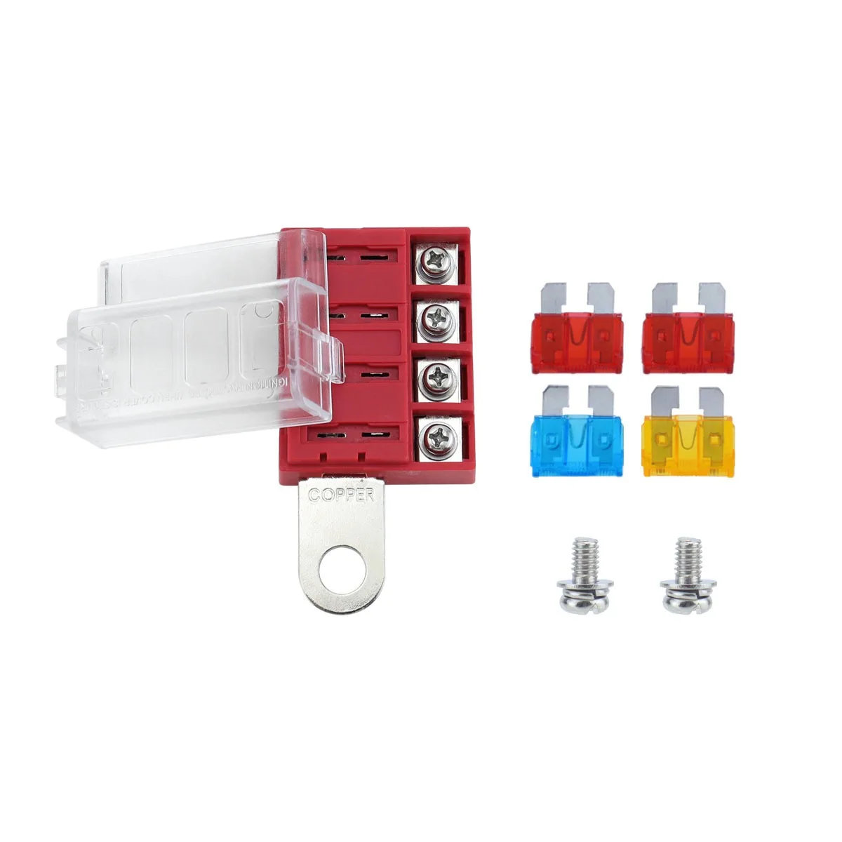 4 Circuit Fuses Panel 32V with Dustproof Cover Waterproof Battery Terminals Fuses for Vehicles Truck & Marine Applications