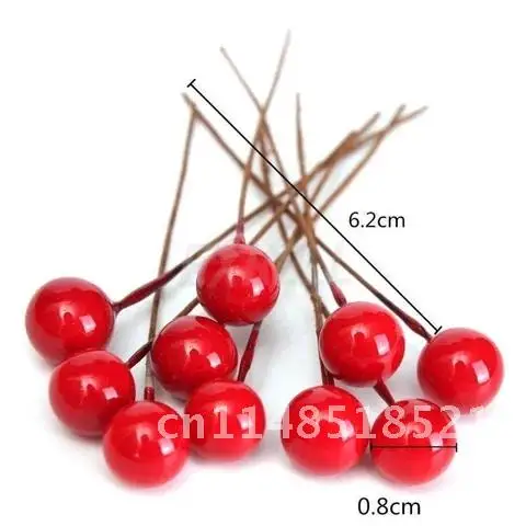 100 Artificial Red Holly Berry Christmas Tree Decor 10mm on Wire Bundle Garland Wreath Fake Fruit Decor Wedding Party Decor Pcs