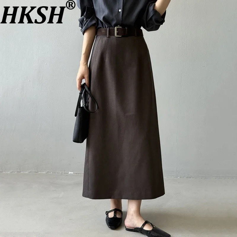 

HKSH весна осень новая женская утолщенная юбка однотонная трапециевидная элегантная темпераментная модная офисная женская шикарная юбка HK13663