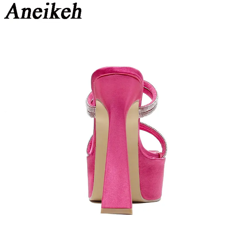 Aneikeh-Zapatos de baile de tubo de acero para mujer, calzado Sexy con punta abierta y punta cuadrada de cristal, tacones superaltos, para fiesta, 2024