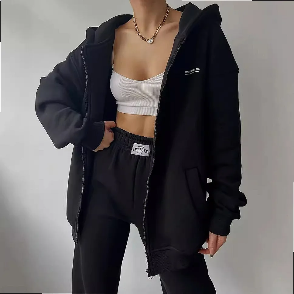 Long Sleeve Hoodie Sweatshirt Pants Set Women Casual Tracksuit Matching Set Fleece Lined Tops Joggers - view 3