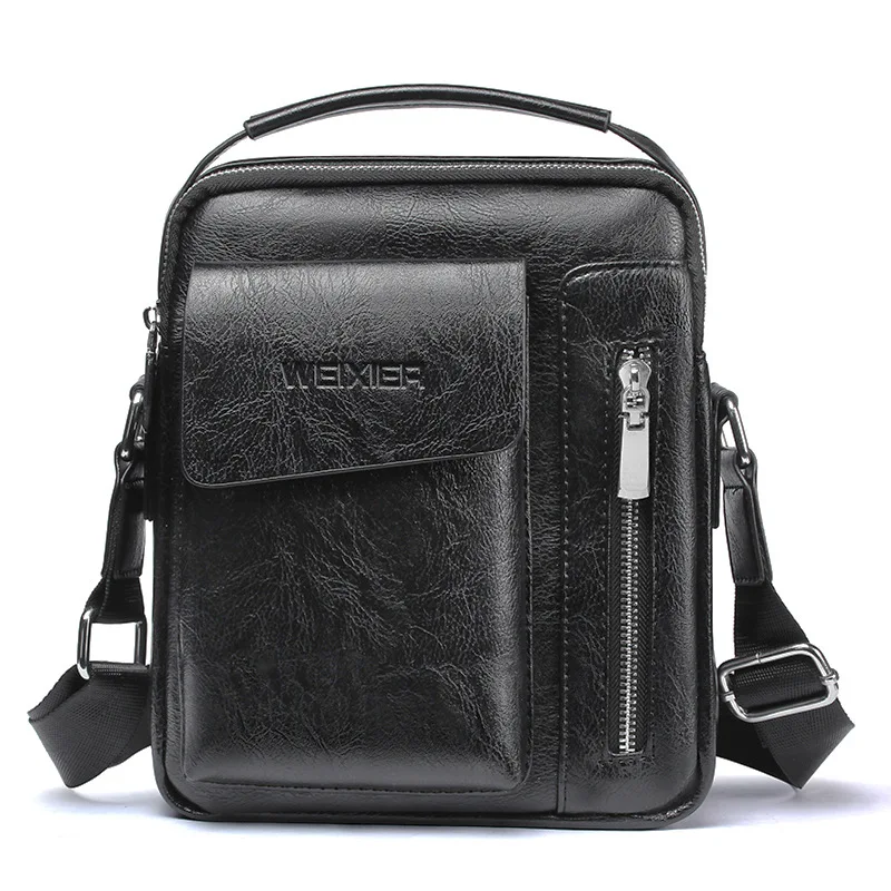 WEIXIER Men Retro Bag Simple Shoulder Business Famous Brand PU Leather Shoulder Messenger Bags IPad Office Handbag  Travel Bag