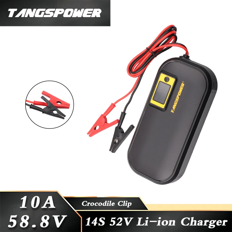 

58.8V 10A Lithium Battery Smart Charger For 14S 52V Li-ion Battery Pack Fast Charging Crocodile Clip Connector With Cooling Fan