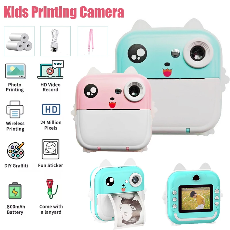 Children Kids Camera Instant Print Mini Digital Video Camera for Kids 1080P HD Screen Outdoor Toys Print Thermal Paper