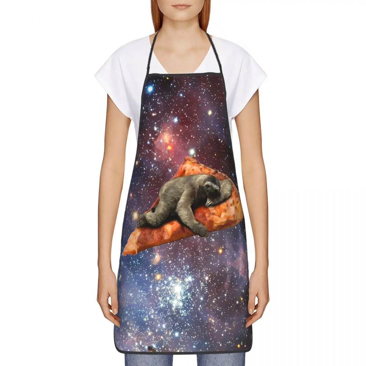 The Space Pizza Sloth Funny Aprons Women Men Galaxy Animal Adult Unisex Kitchen Chef Bib Tablier Cuisine Cooking Baking Painting