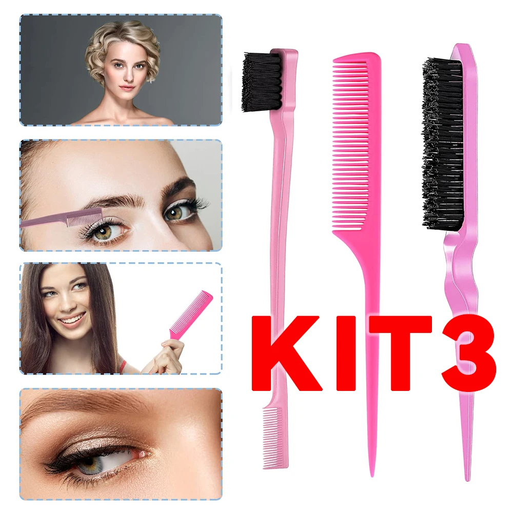 Kit de Escovas de Cabelo Profissional 3 em 1: Escova Separadora de Fios, Escova para Bebê e Escova de 3 Fileiras para Penteados e Estilização Diária
