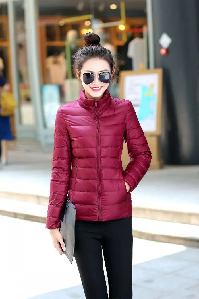 M-8XL White Duck Down Jacket for Women Winter Warm Down Coat Light Weight 2023 New Stand Collar Pocket Zipper Casual Outerwear