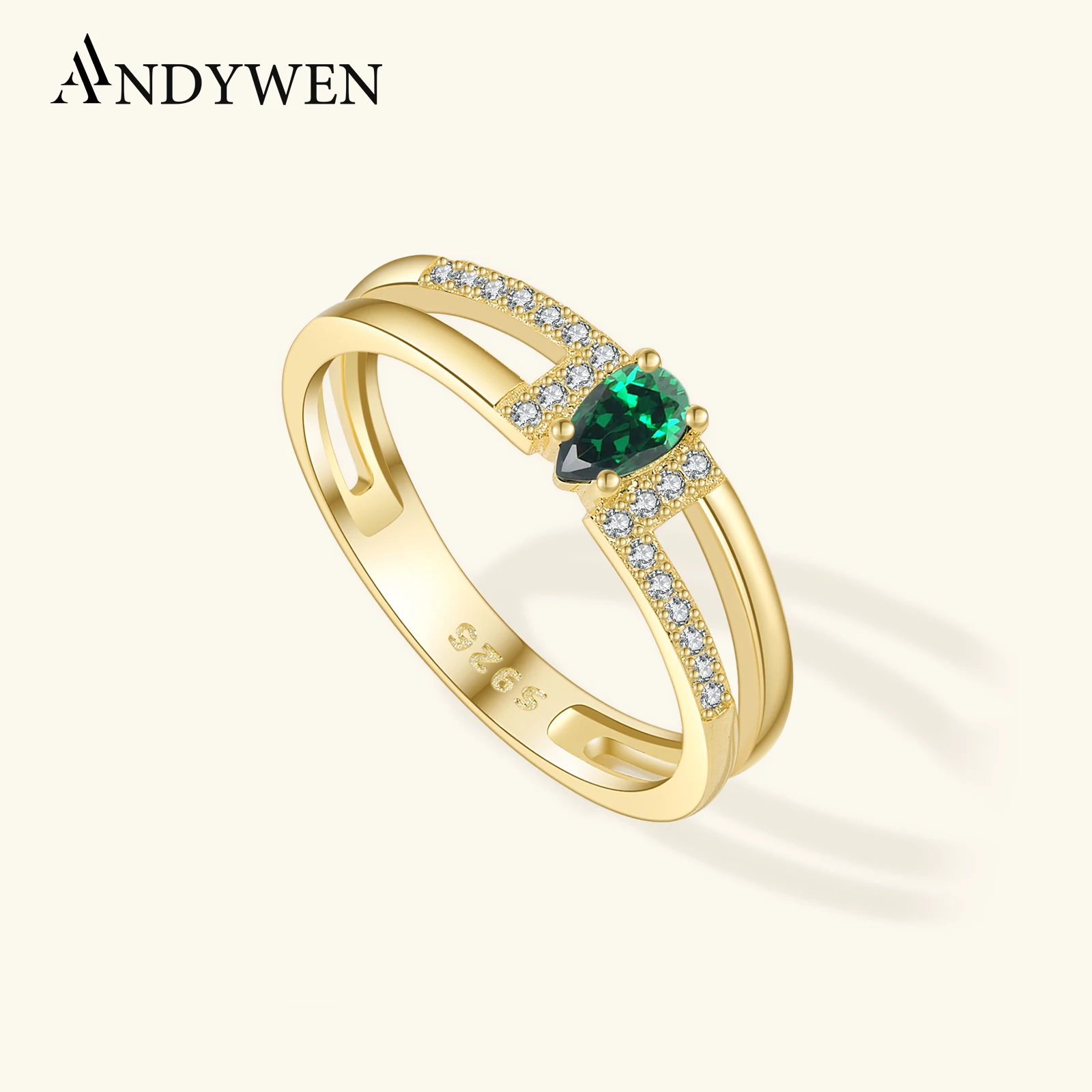 

ANDYWEN 925 Sterling Silver Two Line Pear Shape Green Zircon CZ Ring 2025 Wedding Anniversary Jewelry Gift for Luxury Women