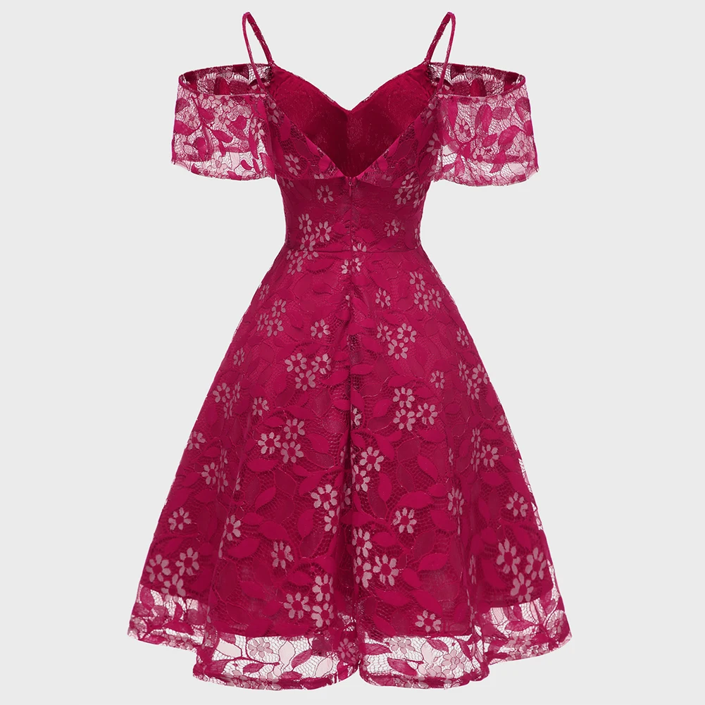 Women's Bridesmaid Dress Sleeveless Strappy A Line Dress with Floral Lace in Pink Wine Red Navy Gray and Light Purple