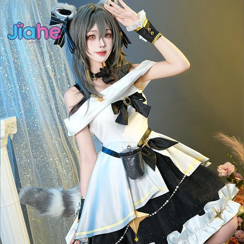 Juego Honkai: disfraz de Star Rail Stelle, disfraz de sirvienta para niña, uniforme, accesorios de cola con orejas, accesorios, Halloween, Carnaval, conjunto de Lolita