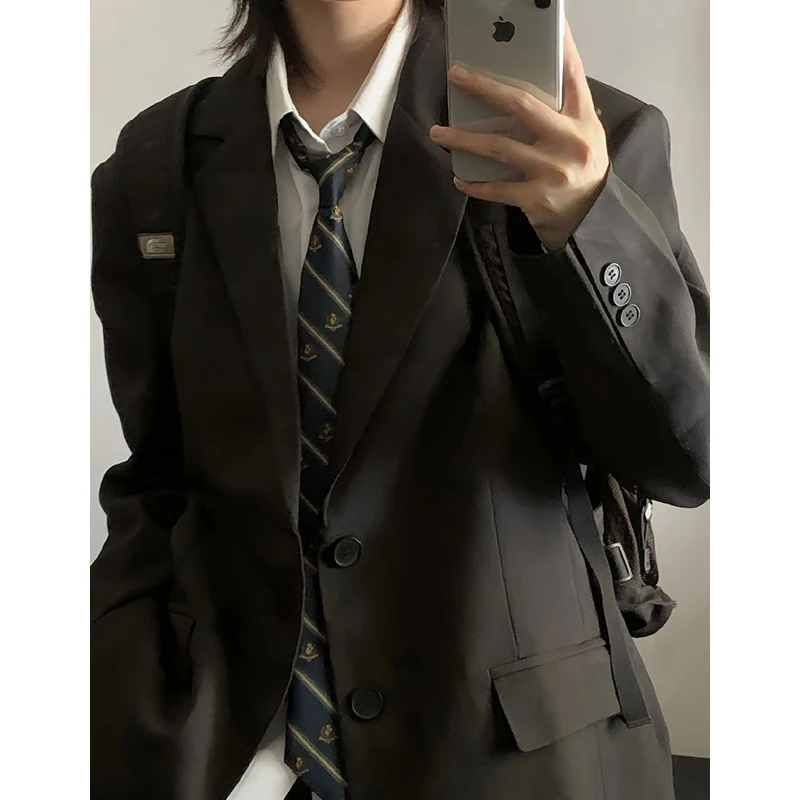 Black Suit for Young Men Interview Outfit Elegant School Uniform Style Casual Urban Fashion Long Sleeve Standard Fit Suit