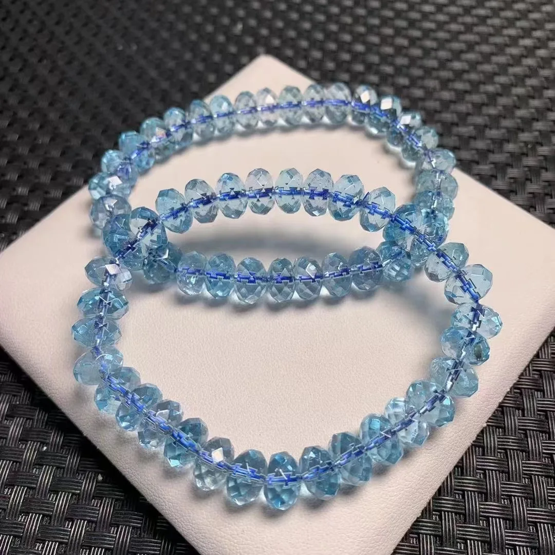 

1 Pc Fengbaowu Natural Blue Topaz Abacus Faceted Beads Bracelet Crystal Reiki Healing Stone Fashion Jewelry Gift For Women