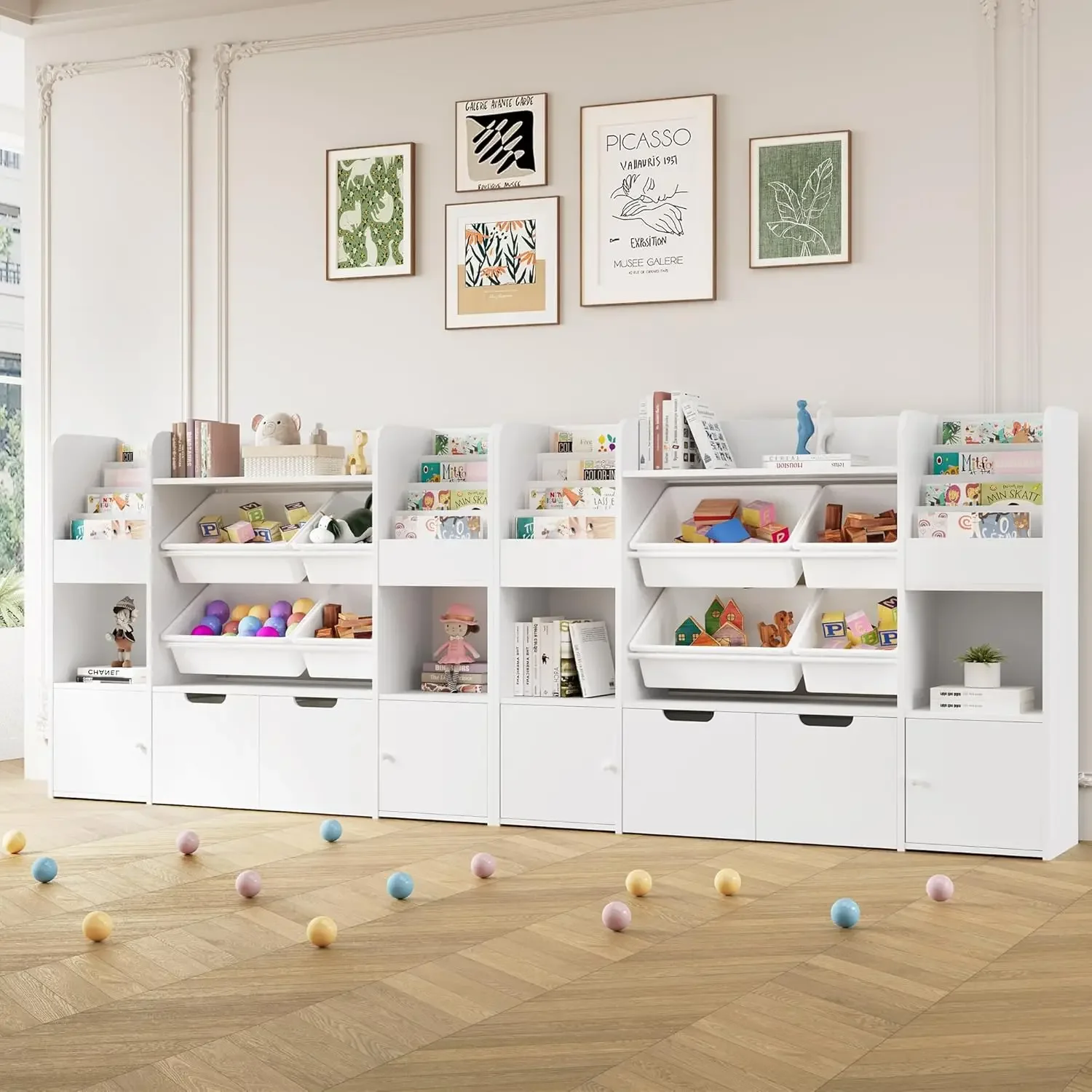 Grande organizador de armazenamento de brinquedos com 4 caixas de brinquedos, organizadores de brinquedos e armazenamento com 6 cubículos de armazenamento e 2 gavetas móveis