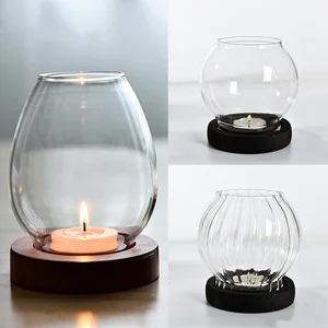 Transparent round glass candlestick, wind -proof candlestick, glass lid, table decoration, retro domestic ornament, wedding party accessories 6 Main Sales Sailing Sailing - №3