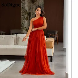 SoDigne Orange Formal Evening Dresses One Shoulder Ruched Tiered Prom Gown Dubai Long Women Special Occasion Dress