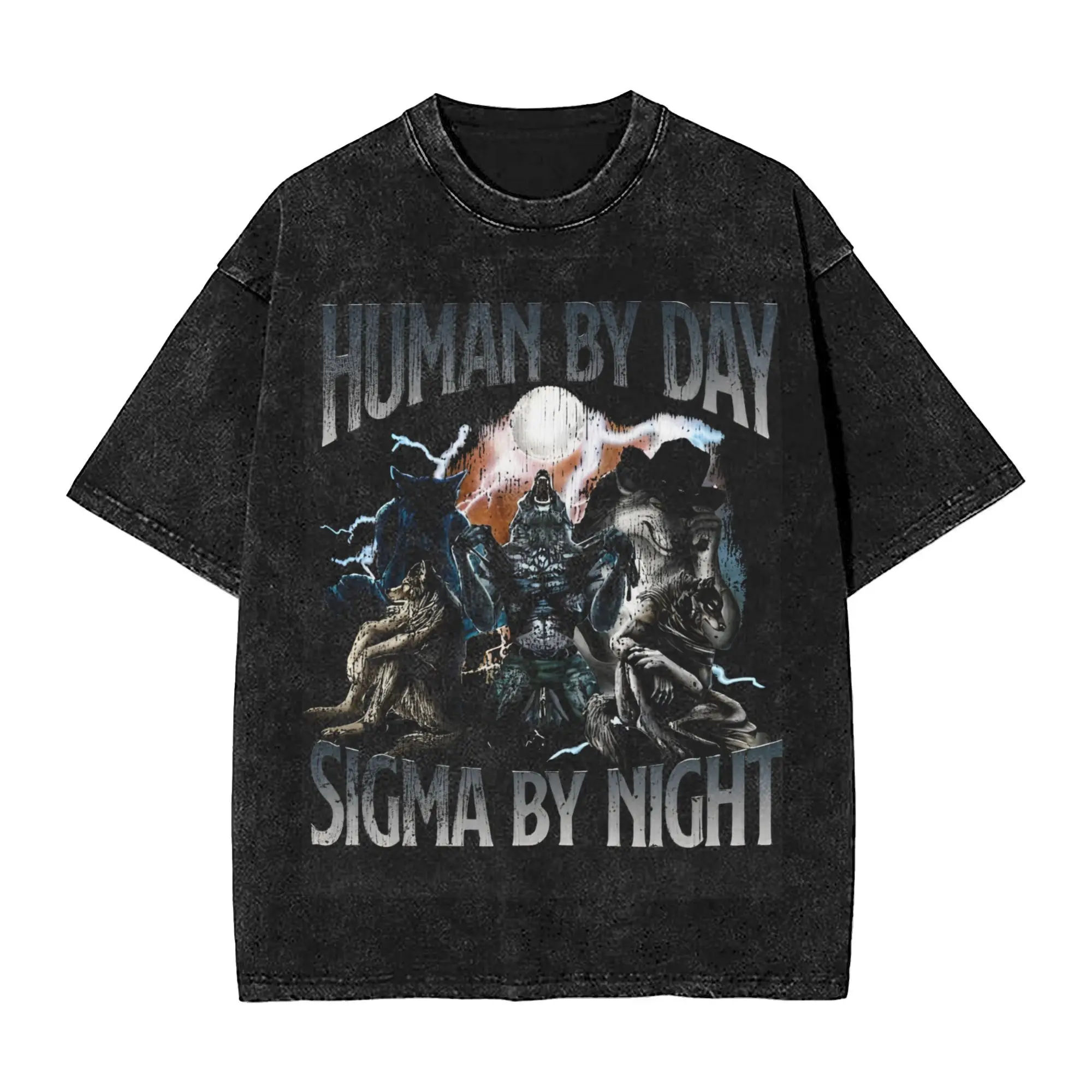 Men Women Human By Day Sigma By Night Vintage Bootleg Shirt Graphic Printed Vintage Washed  Harajuku T-Shirts