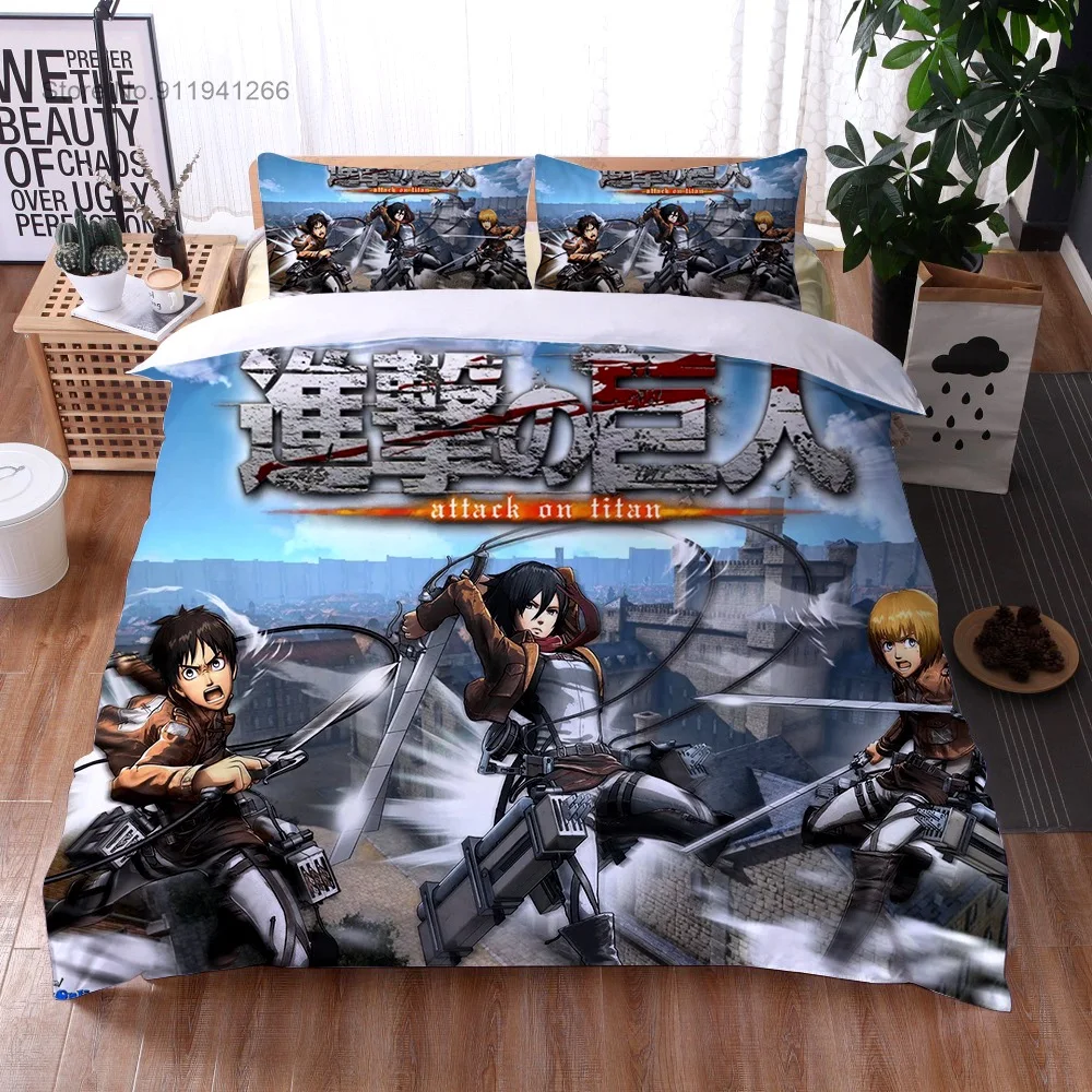 Anime Attack on Titan 3D Printed Bedding Set Duvet Cover Pillowcase Freedom Wings Bedclothes for Boys Kids Twin Single Full Size