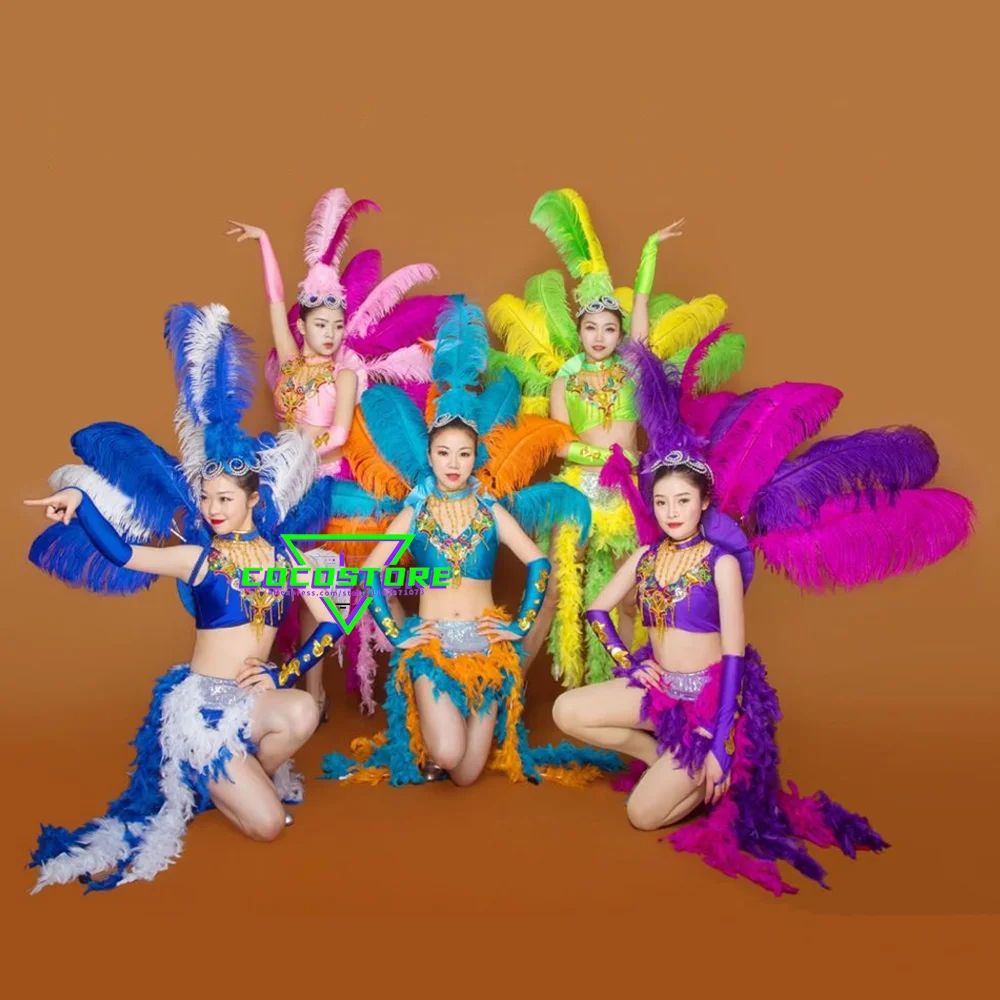 Samba Costume Carnival Brazilian Dancer Ostrich Hair Stage Show Feather Dance Costumes Opening Ceremony Performance Clothes Set