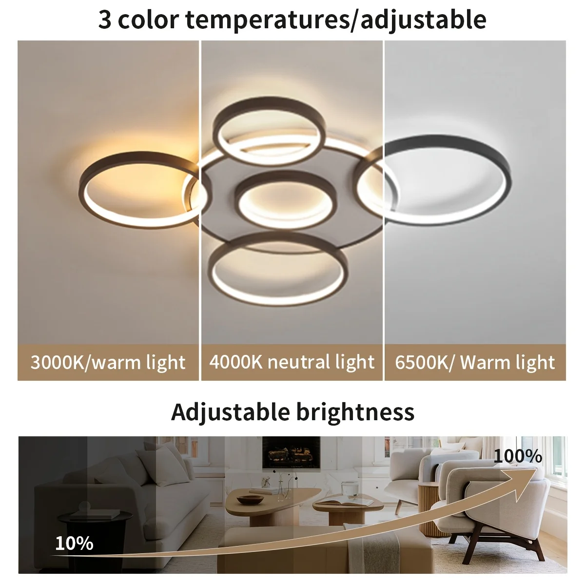 Modern Six Head LED Ceiling Light Acrylic Lampshade Stepless Dimming with Remote Control Flicker-free Ceiling Light for Indoor